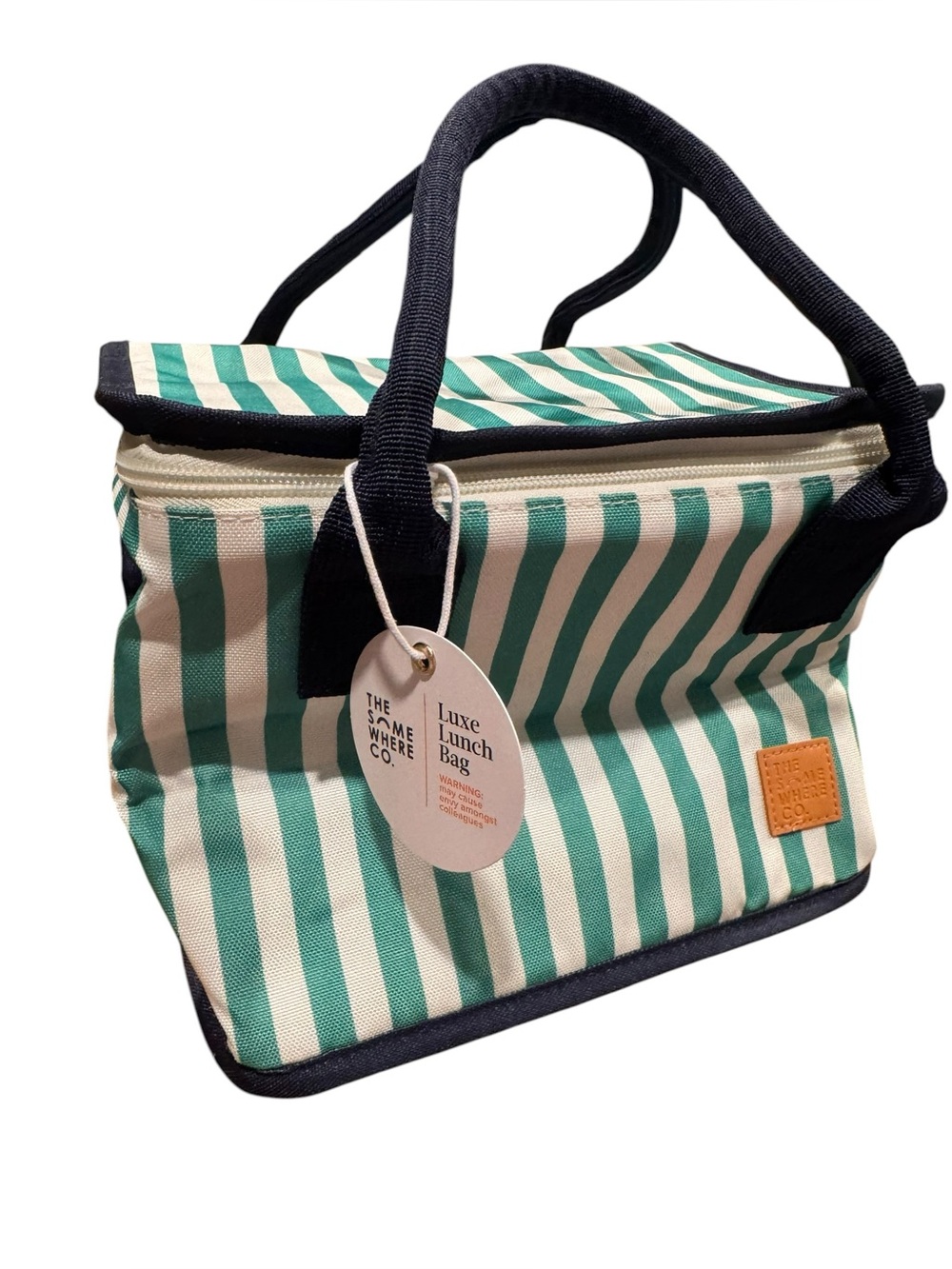 The Somewhere Co. Green Stripe Lunch Bag NWT
